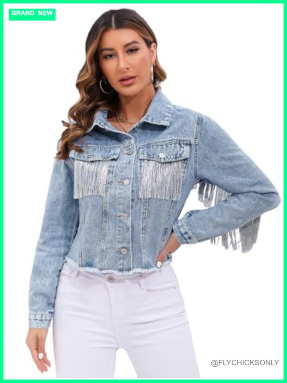 Oversized Fringe Denim Jacket Washed Jean Coat Casual